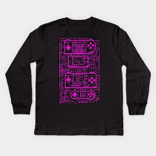 Neon Pink Handheld Gaming Controller Da Vinci Blueprint Kids Long Sleeve T-Shirt